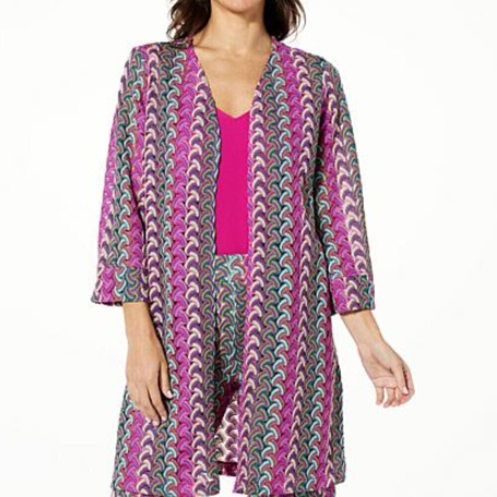 G By Giuliana Brown Black Cream Knit Crochet Topper Duster Cardigan Large